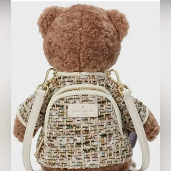 KATE SPADE OH WHAT FUN 3D TEDDY BEAR CROSSBODY FAUX FUR TWEED